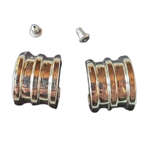 Vintage Wide Silvertone Ribbed Hoop Earrings